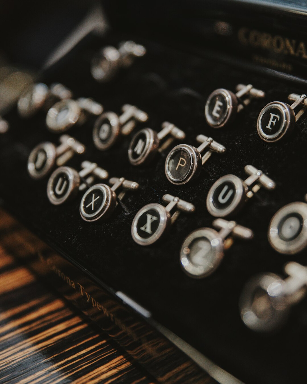 Close-up of a vintage typewriter keys