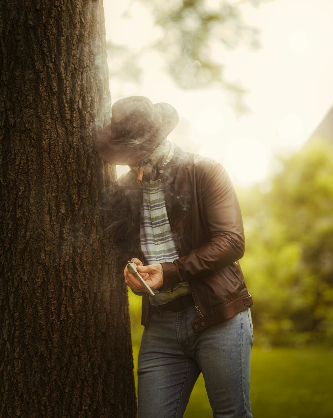man hiding items in jacket